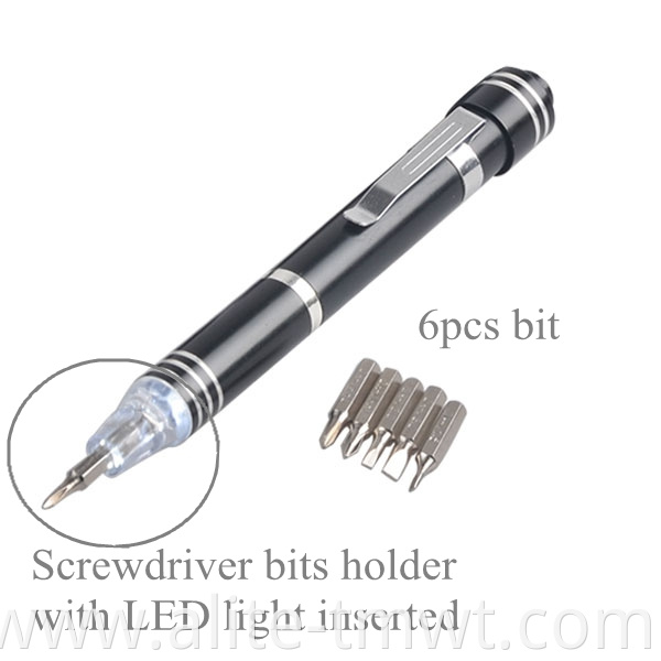 Mini Led Screwdriver Pen Light 6 in 1 screwdriver 6 pcs precision bits